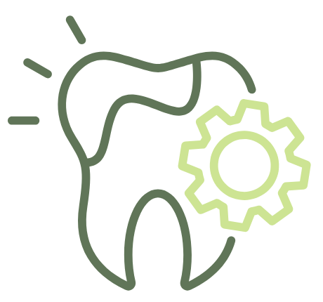 Icona di un dente con ingranaggio, rappresenta trattamenti odontoiatrici specialistici.